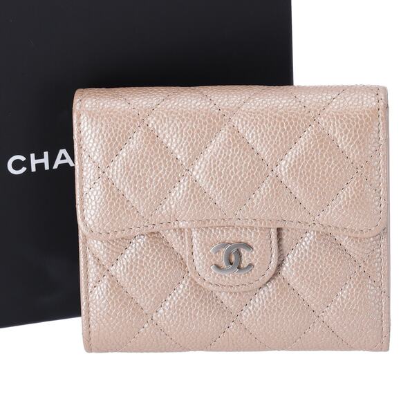 CHANEL Matelasse Trifold Wallet A82288 Iridescent Beige Caviar Leather - Picture 1 of 6